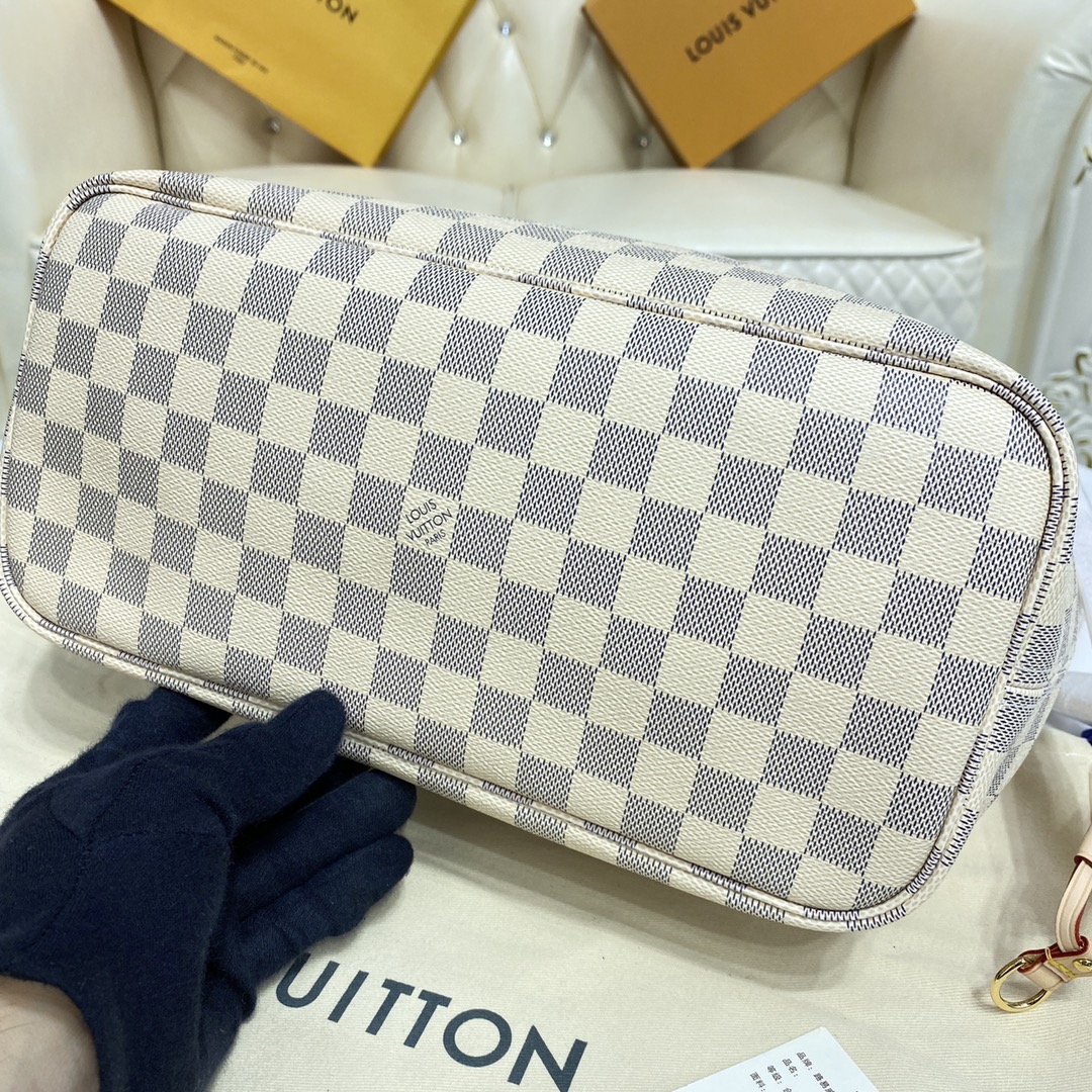 Louis Vuitton NEVERFULL MM  Damier Azur Handbag N41605 Rose Ballerine